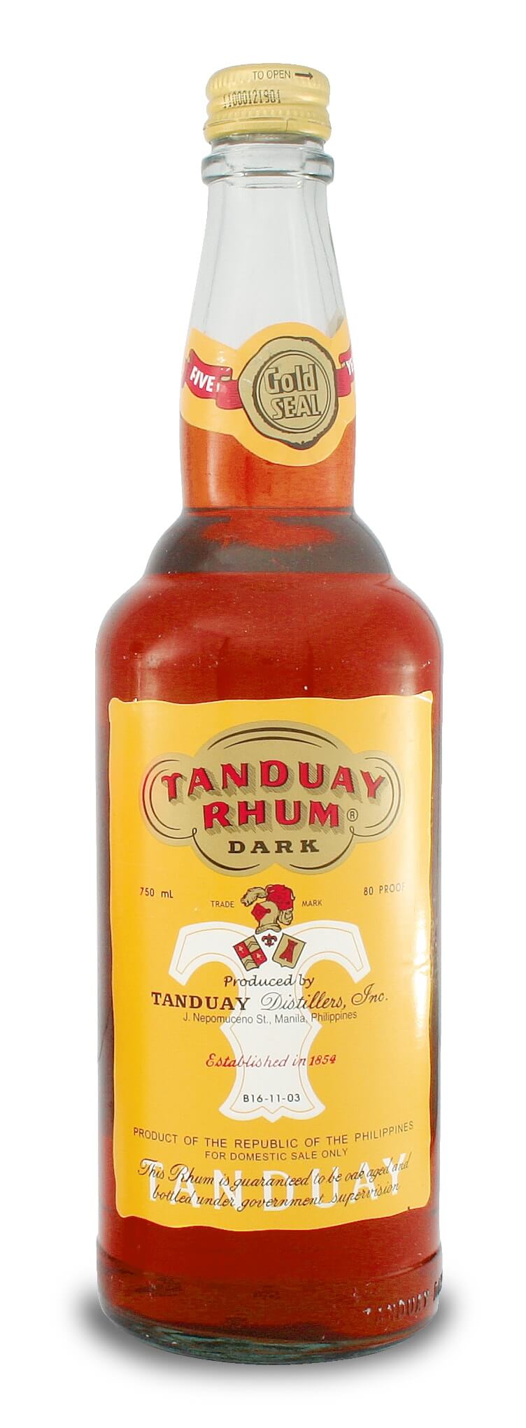 Tanduay Rhum Dark - Necker Product label